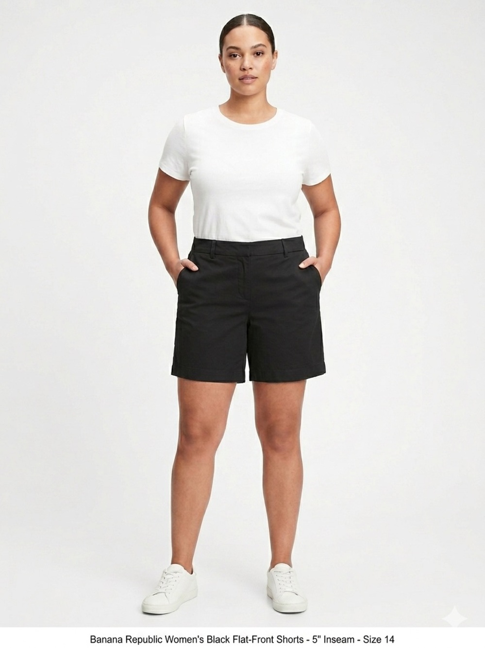 Banana Republic Women's Black Flat-Front Shorts Size 14 Casual Classic 5" Inseam - Picture 7 of 7